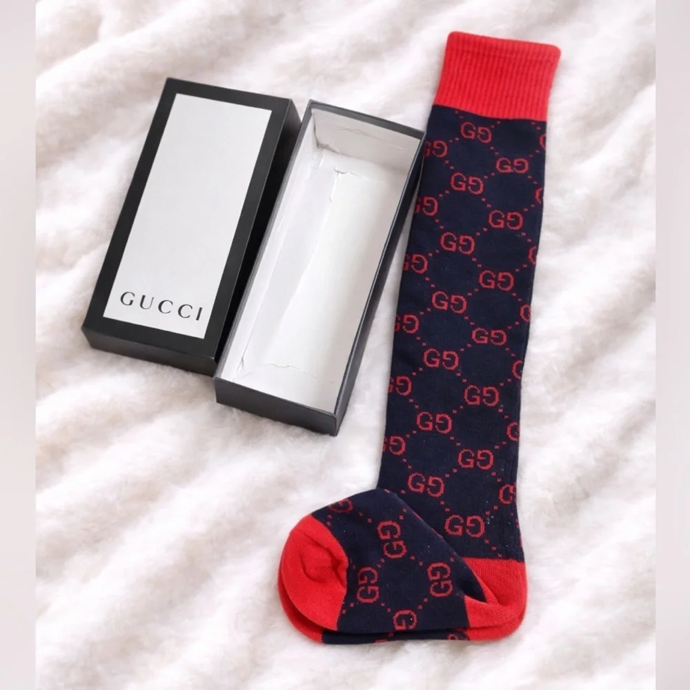 Luxury Blue & Red Gucci Knee High Socks